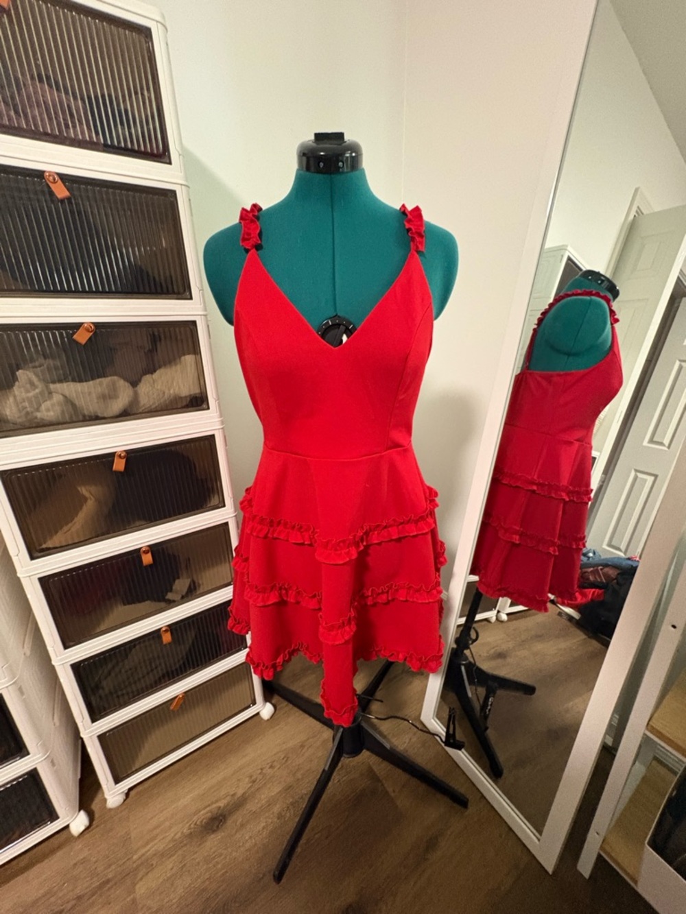 Trixxi Red Ruffled Tiered Mini Dress